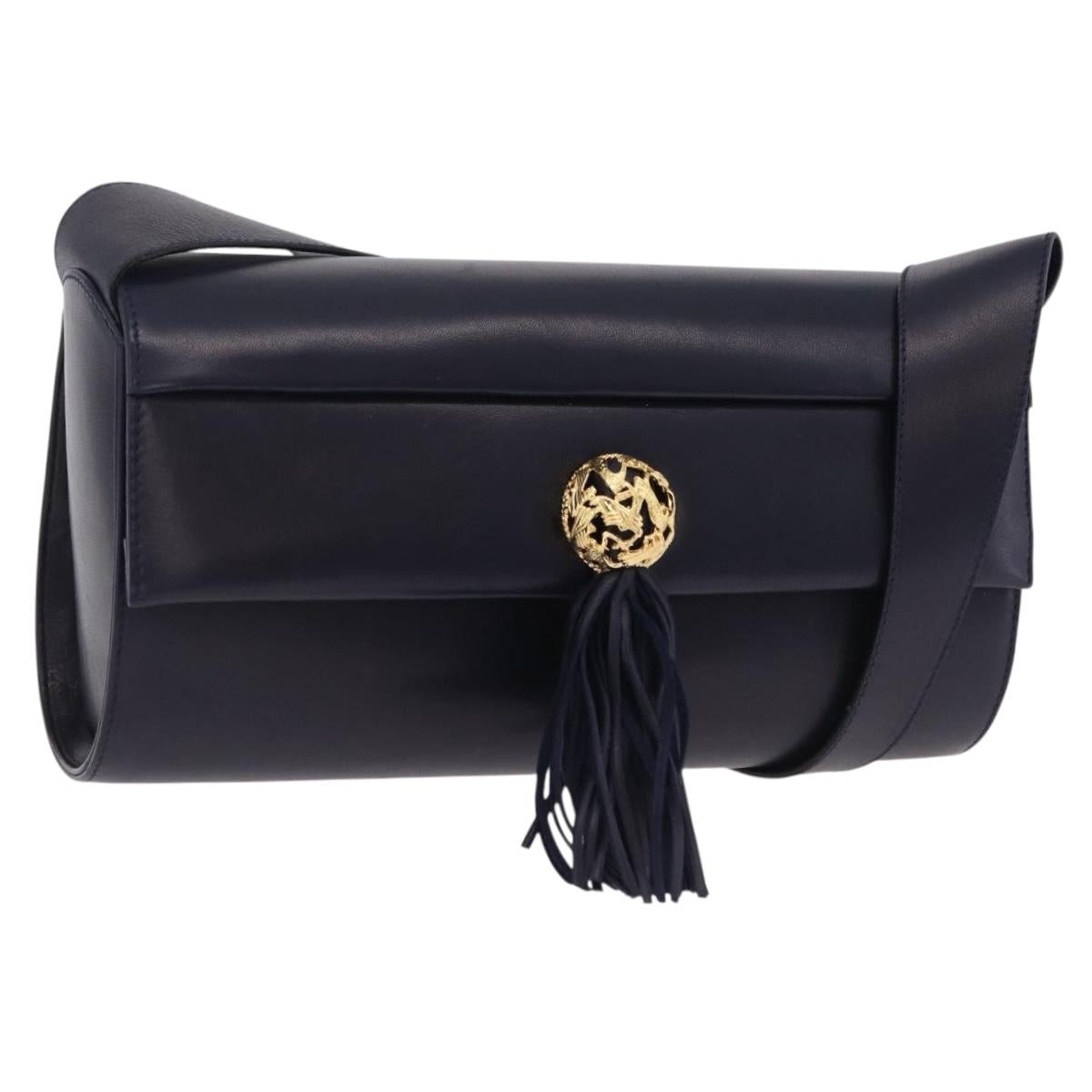 Salvatore Ferragamo Shoulder Bag Leather Navy Gold Auth 206283A