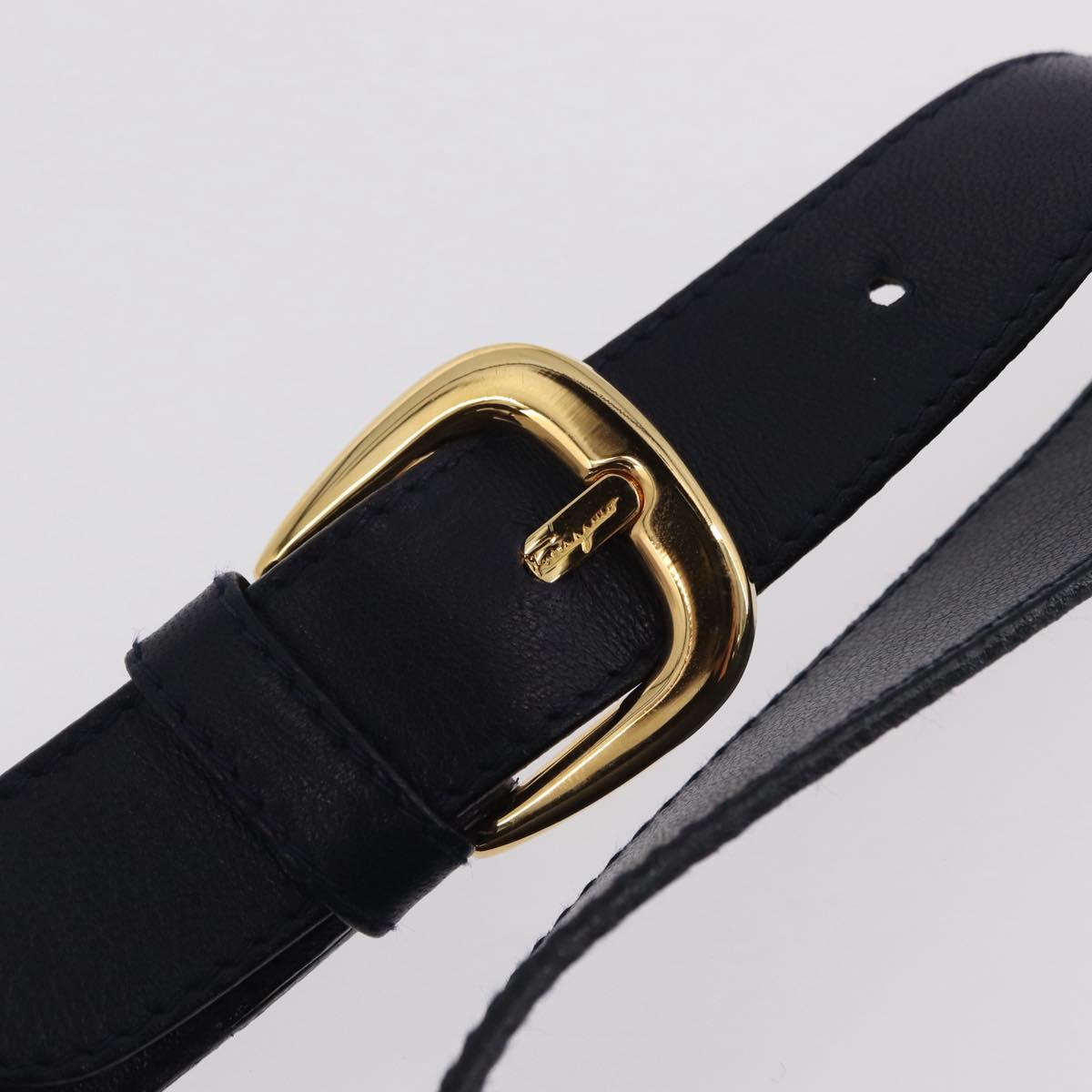 Salvatore Ferragamo Shoulder Bag Leather Navy Gold Auth 206283A