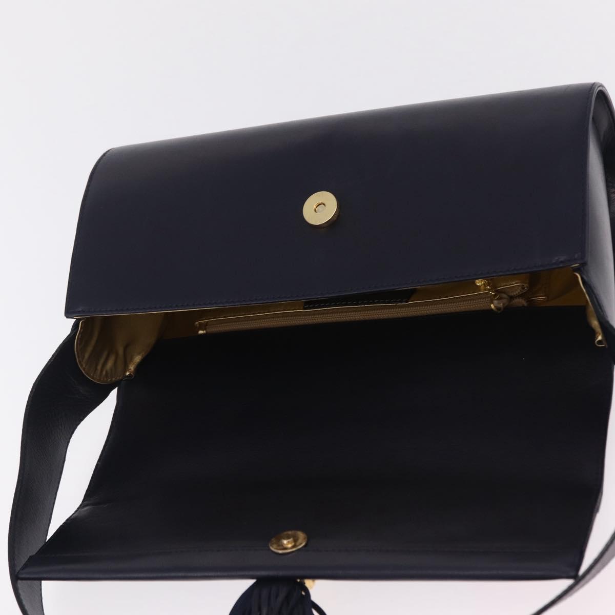 Salvatore Ferragamo Shoulder Bag Leather Navy Gold Auth 206283A