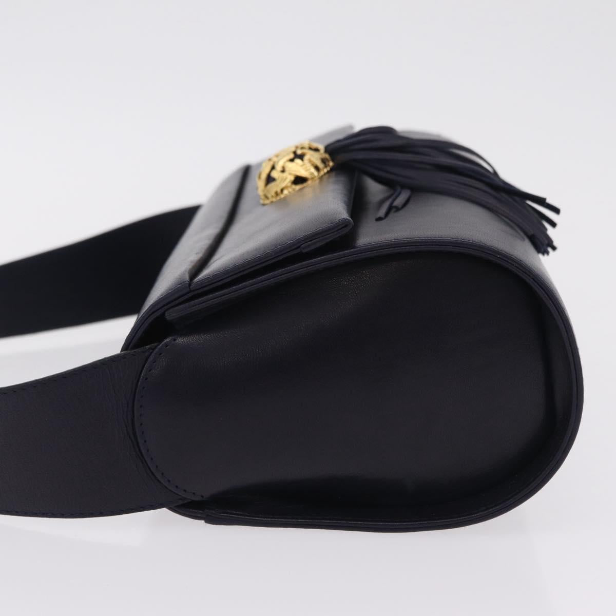 Salvatore Ferragamo Shoulder Bag Leather Navy Gold Auth 206283A