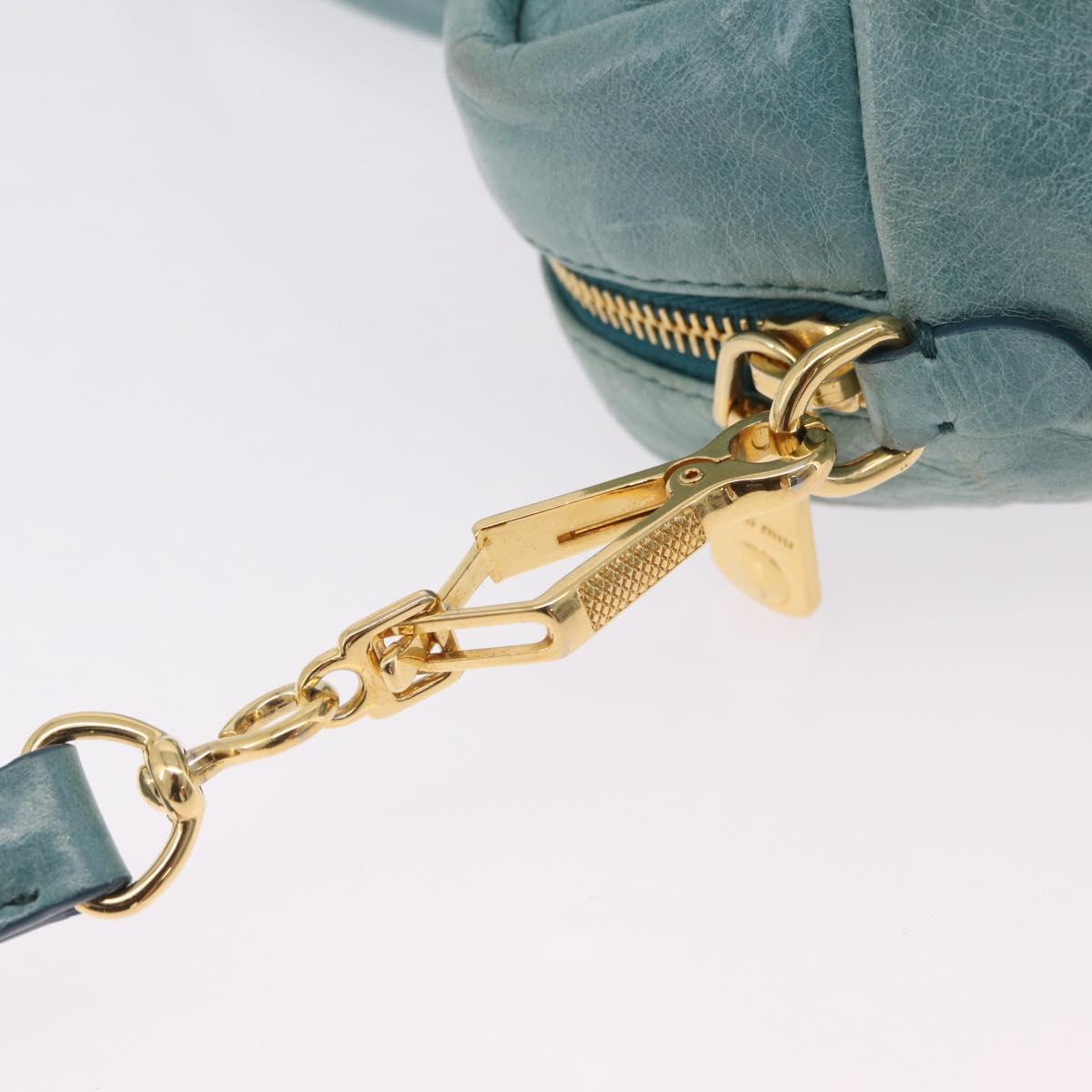 Miu Miu Vitellolux Matelasse Bag Leather 2way Turquoise Blue Gold Auth 206286M