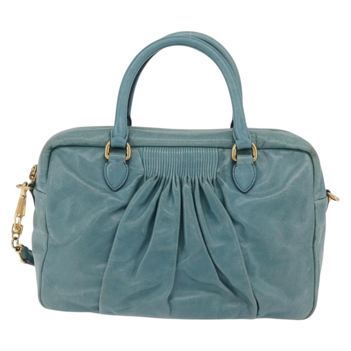 Miu Miu Vitellolux Matelasse Bag Leather 2way Turquoise Blue Gold Auth 206286M