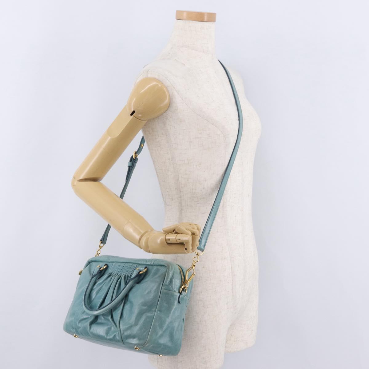 Miu Miu Vitellolux Matelasse Bag Leather 2way Turquoise Blue Gold Auth 206286M