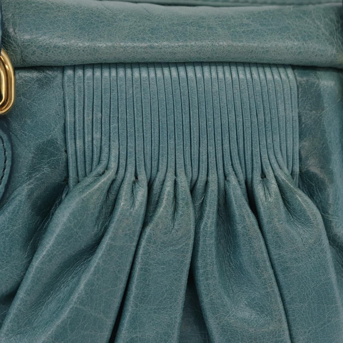 Miu Miu Vitellolux Matelasse Bag Leather 2way Turquoise Blue Gold Auth 206286M