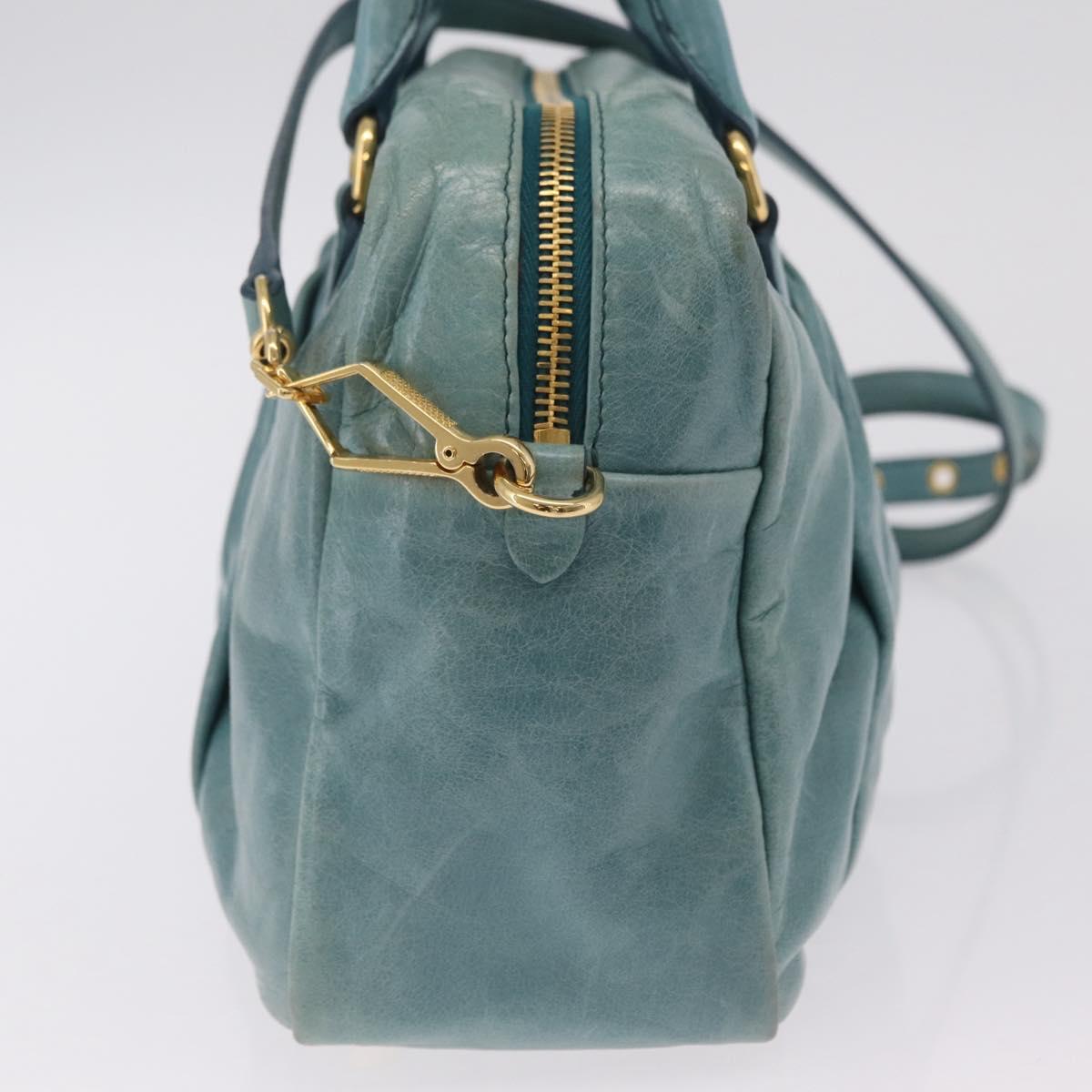 Miu Miu Vitellolux Matelasse Bag Leather 2way Turquoise Blue Gold Auth 206286M