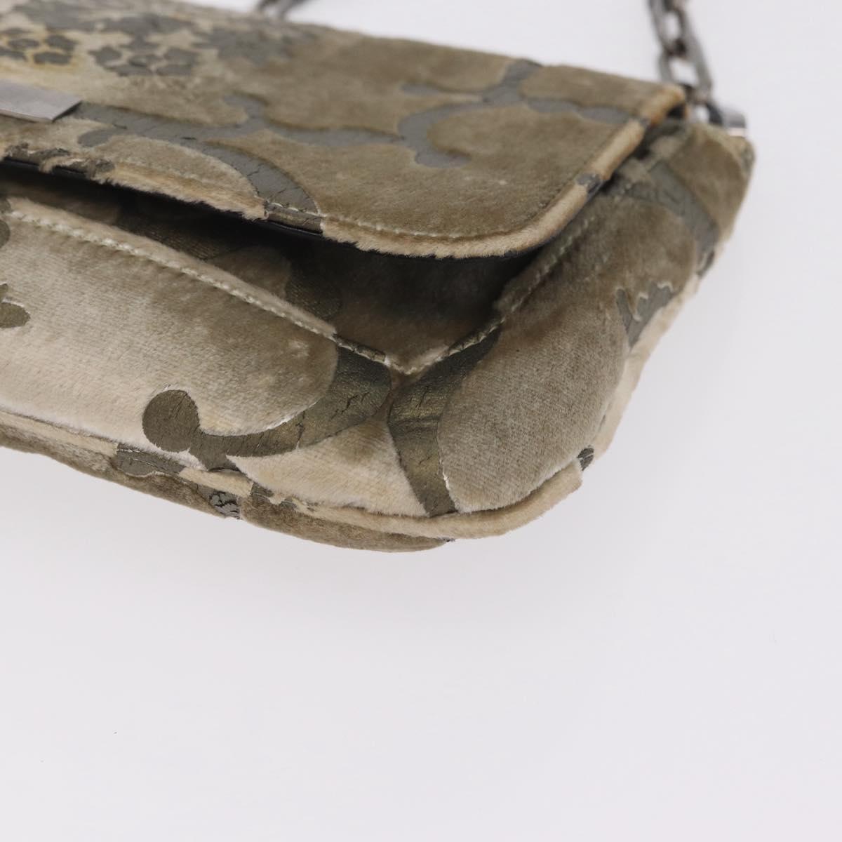 GUCCI Shoulder Bag Velor Beige Silver 001 3829 Auth 206290A
