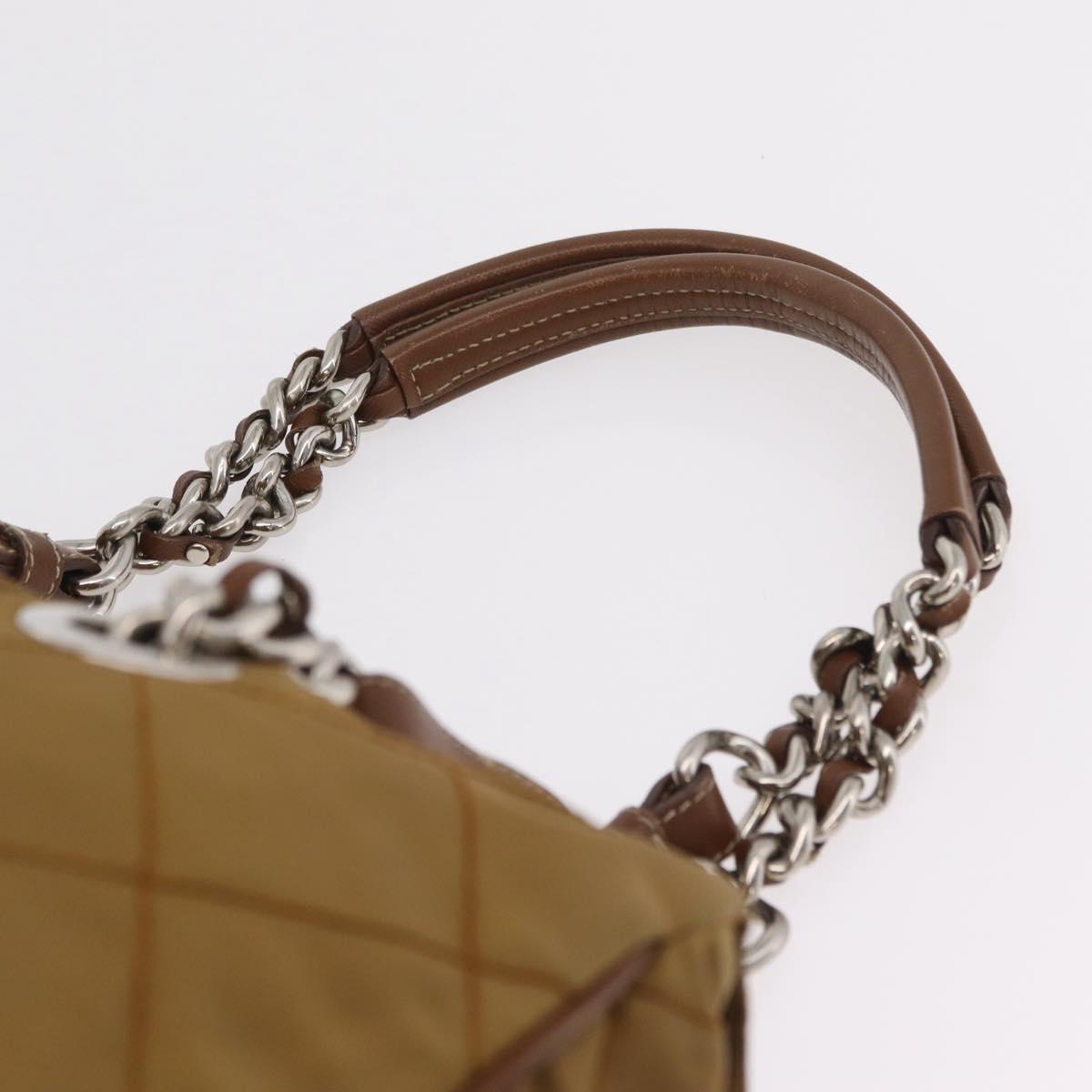 PRADA Chain Tote Bag Nylon Brown Silver Auth 206291