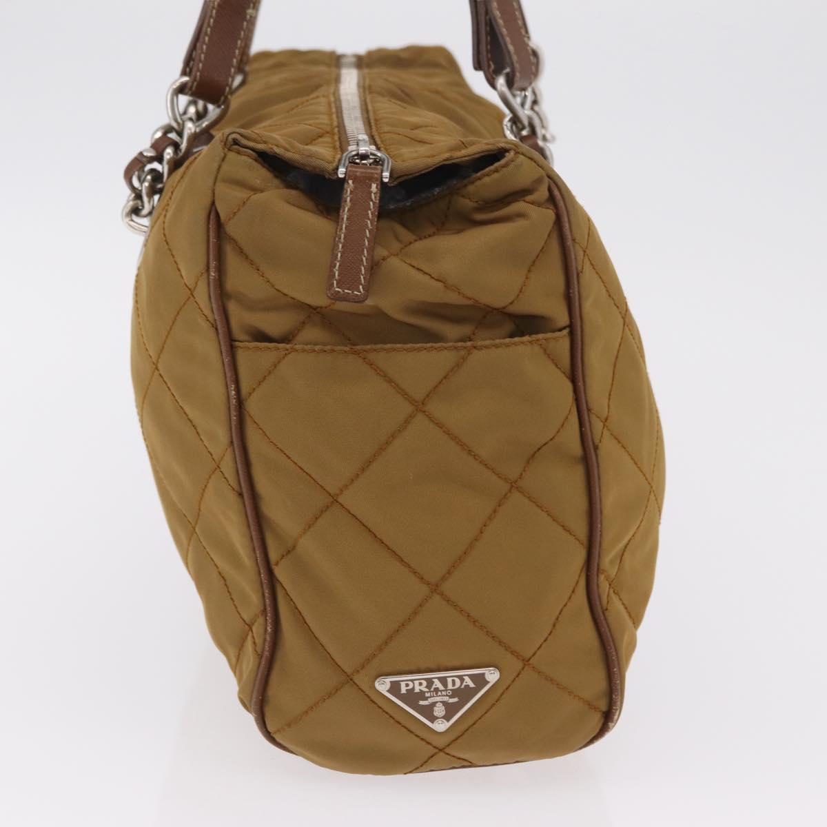 PRADA Chain Tote Bag Nylon Brown Silver Auth 206291