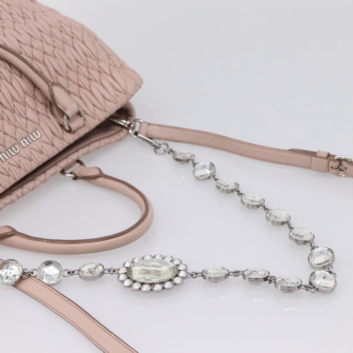 Miu Miu Matelasse Chain Shoulder Bag Leather 2way Pink Silver Auth 206292A