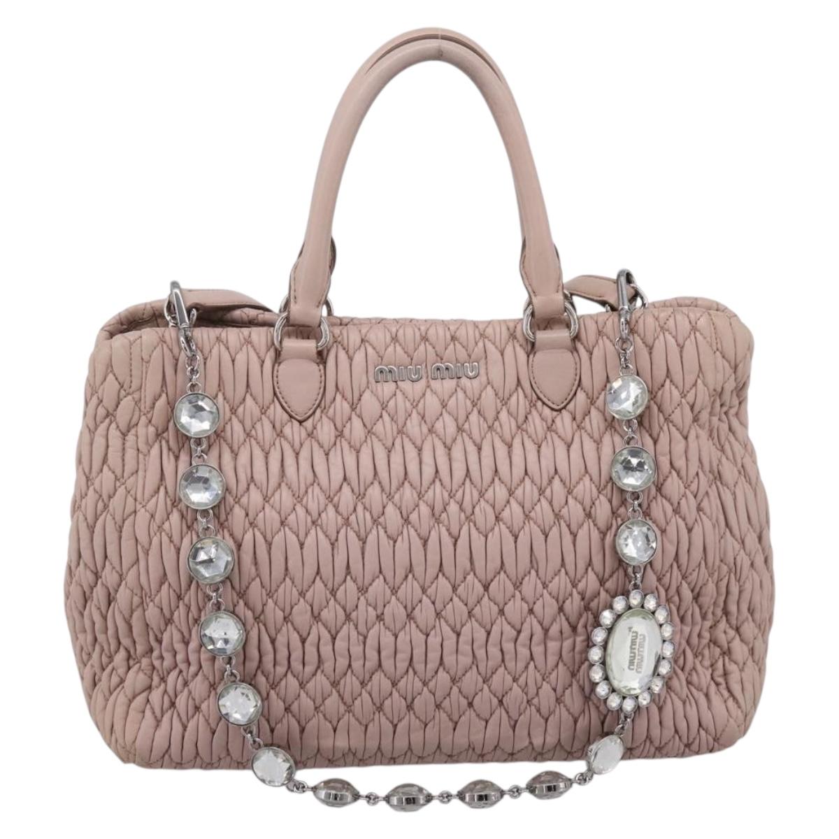 Miu Miu Matelasse Chain Shoulder Bag Leather 2way Pink Silver Auth 206292A