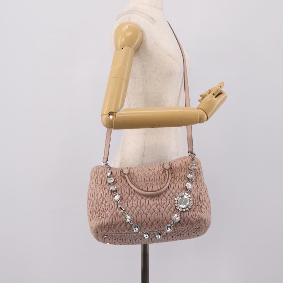 Miu Miu Matelasse Chain Shoulder Bag Leather 2way Pink Silver Auth 206292A