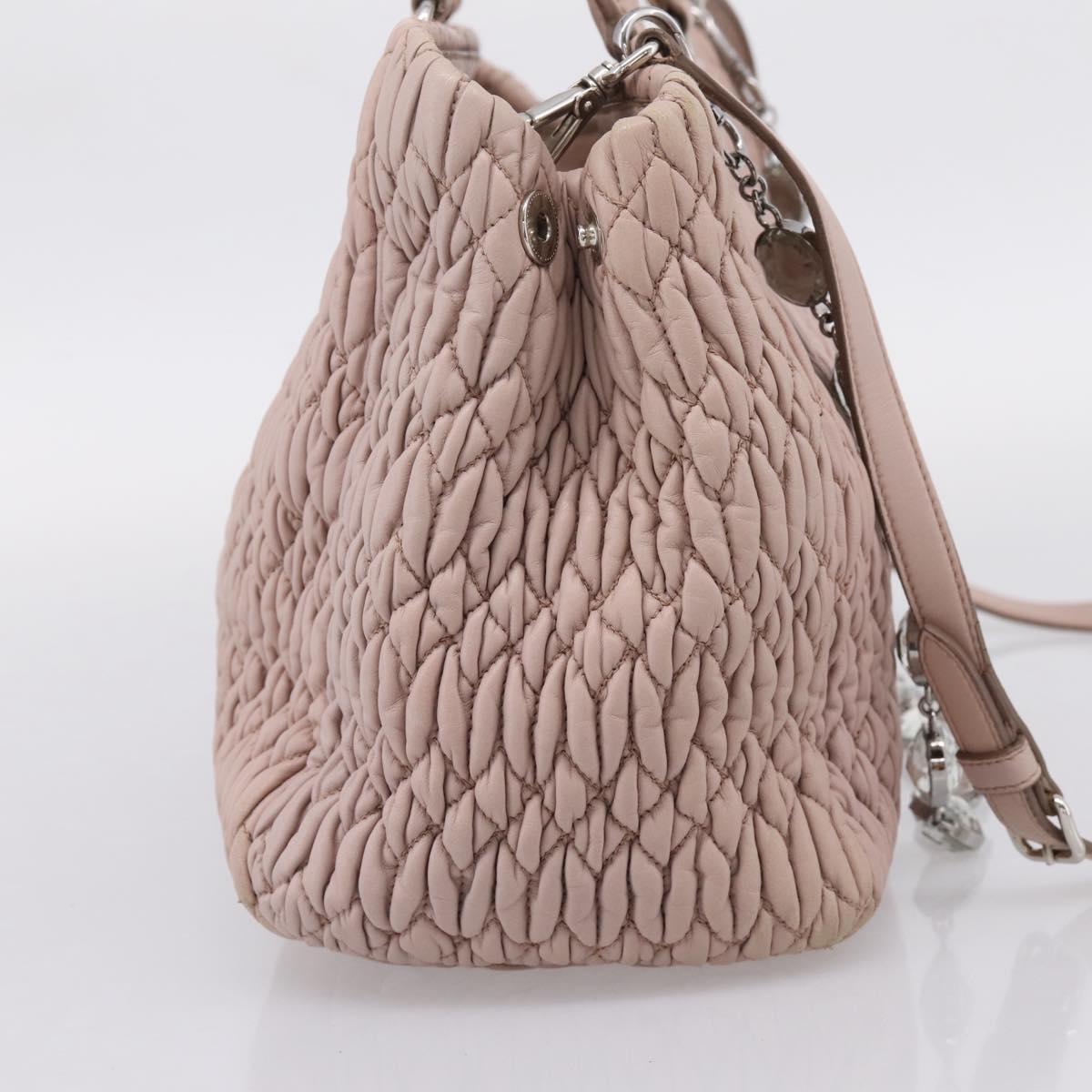 Miu Miu Matelasse Chain Shoulder Bag Leather 2way Pink Silver Auth 206292A