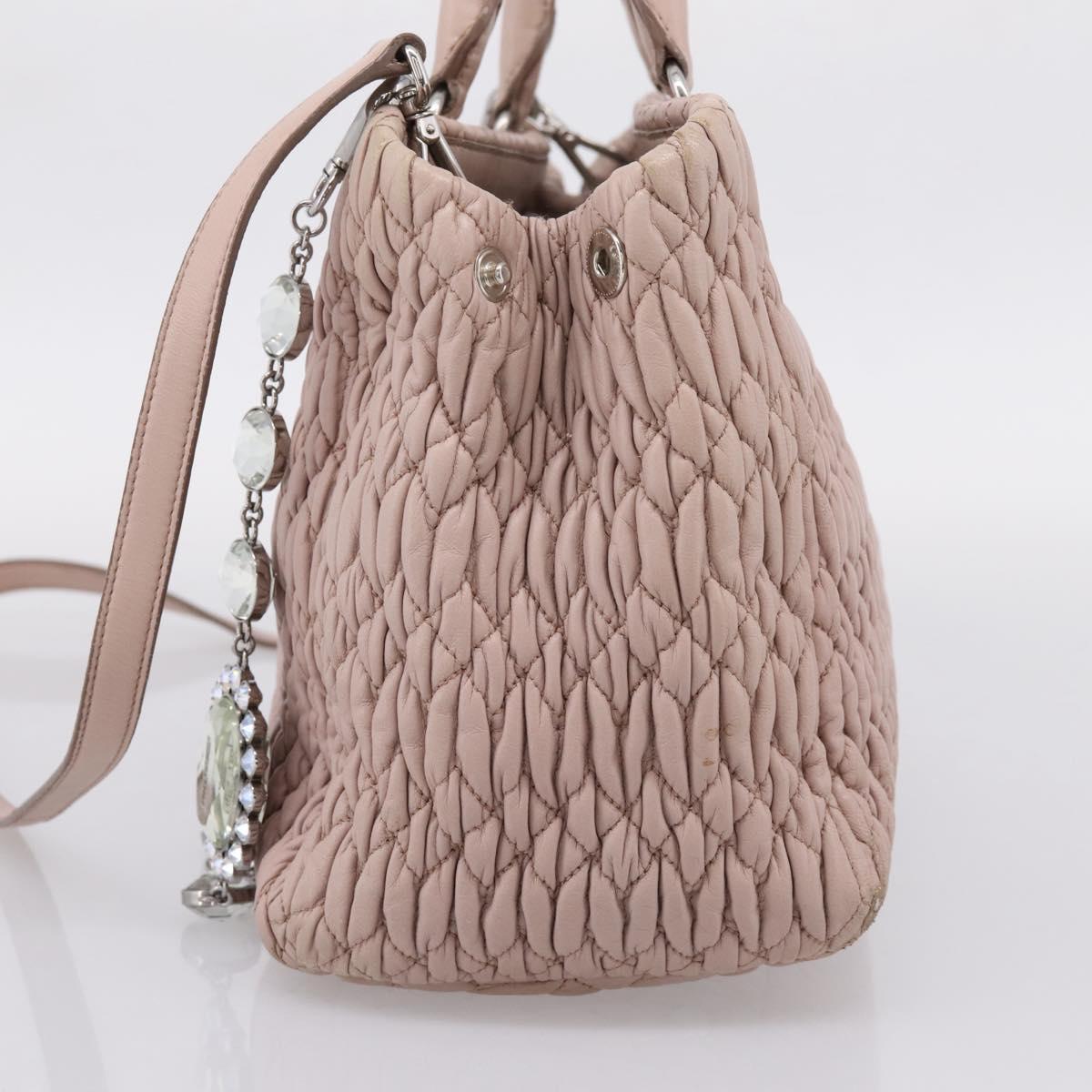 Miu Miu Matelasse Chain Shoulder Bag Leather 2way Pink Silver Auth 206292A