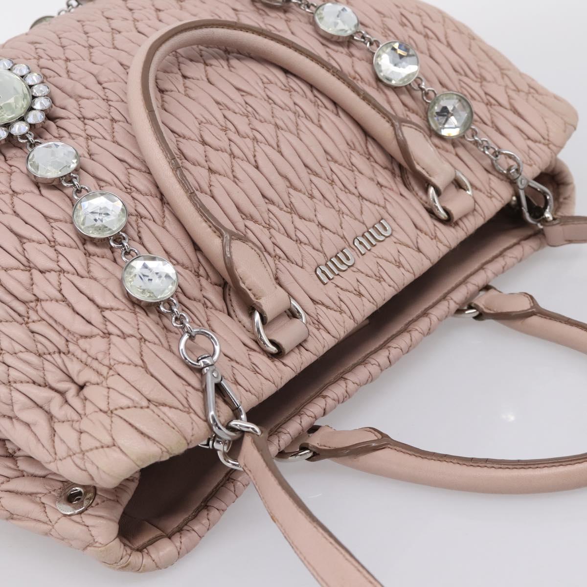 Miu Miu Matelasse Chain Shoulder Bag Leather 2way Pink Silver Auth 206292A