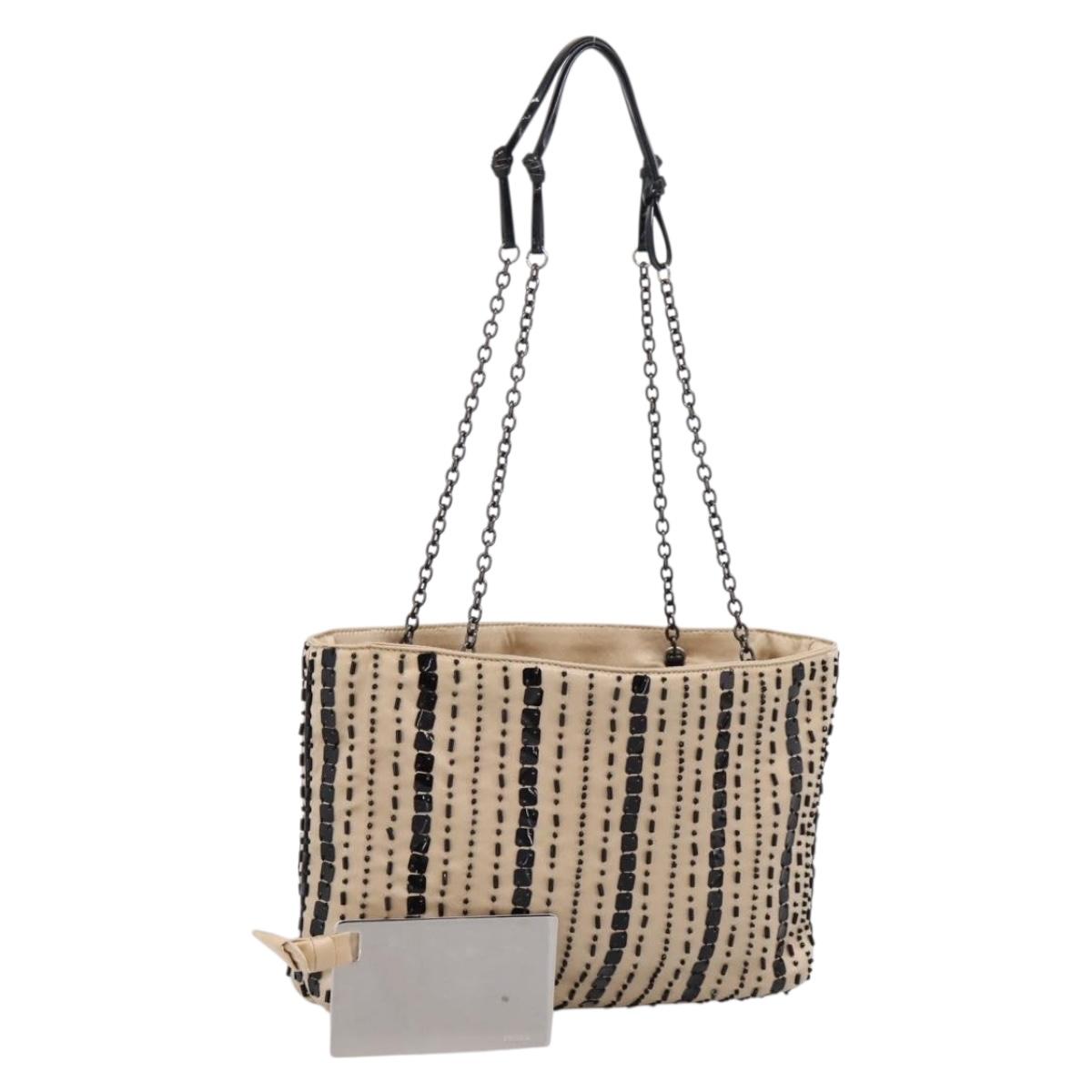 PRADA Chain Hand Bag Satin Gold Auth 206293M
