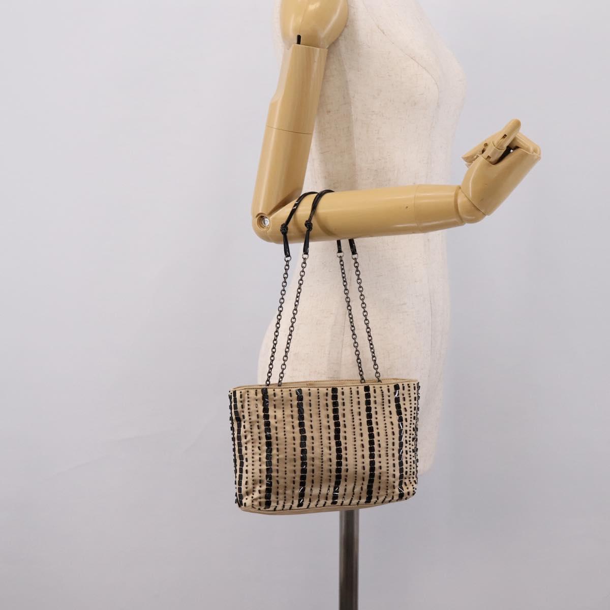 PRADA Chain Hand Bag Satin Gold Auth 206293M
