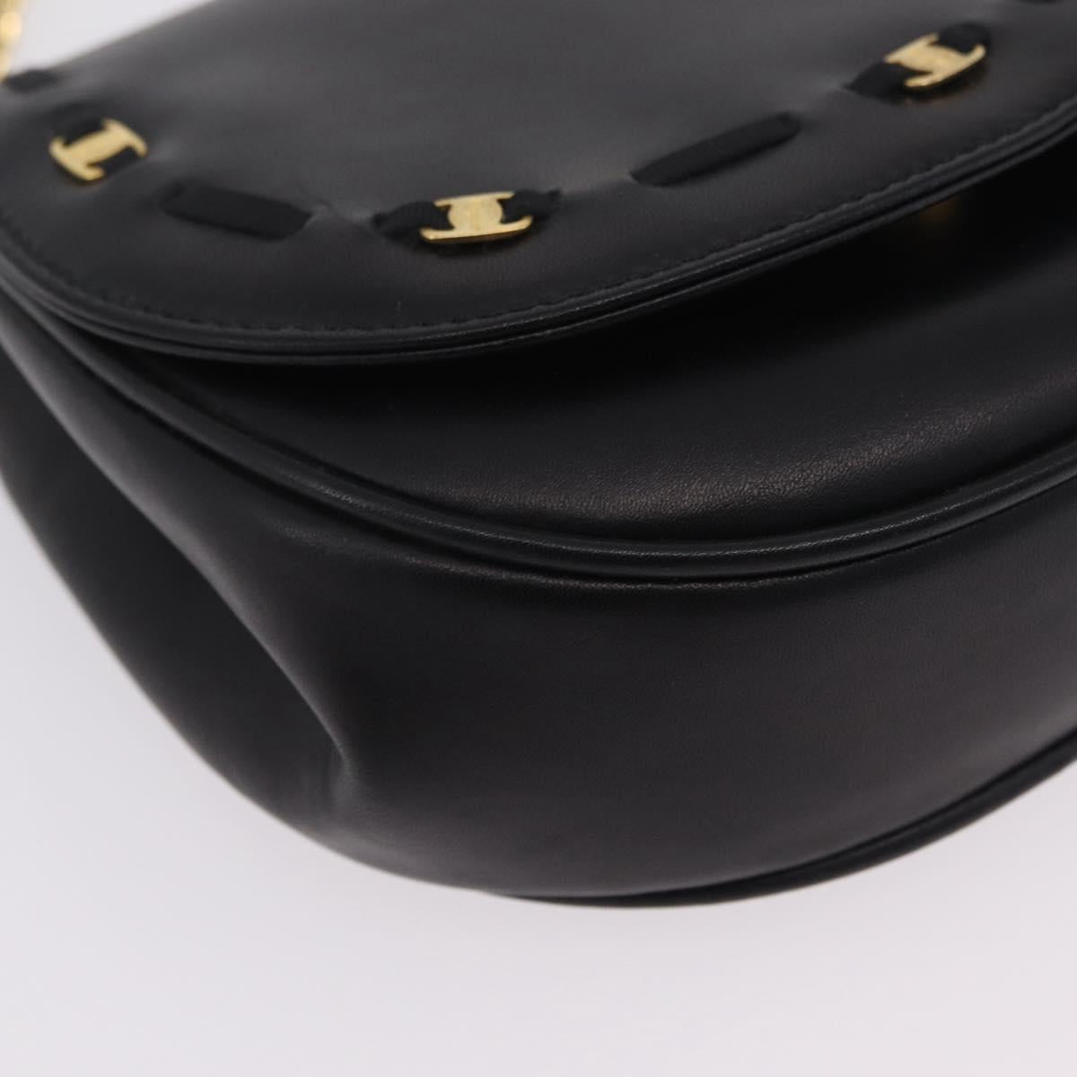 Salvatore Ferragamo Vala Chain Shoulder Bag Leather Black Gold Auth 206299