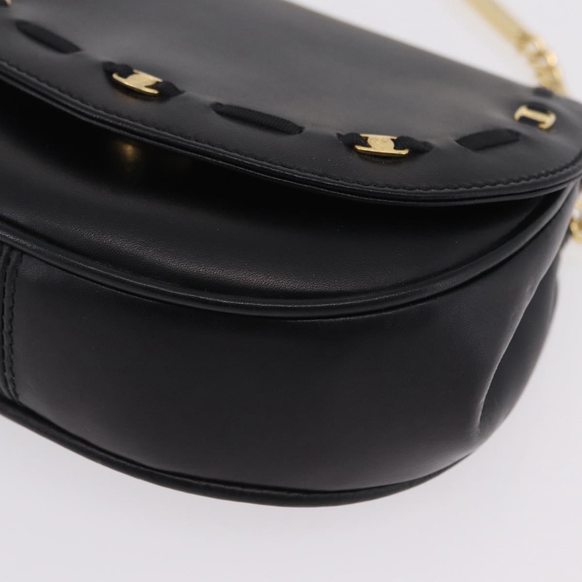 Salvatore Ferragamo Vala Chain Shoulder Bag Leather Black Gold Auth 206299