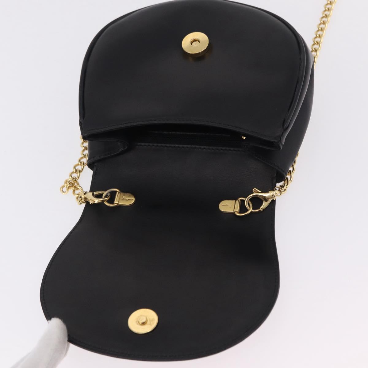 Salvatore Ferragamo Vala Chain Shoulder Bag Leather Black Gold Auth 206299