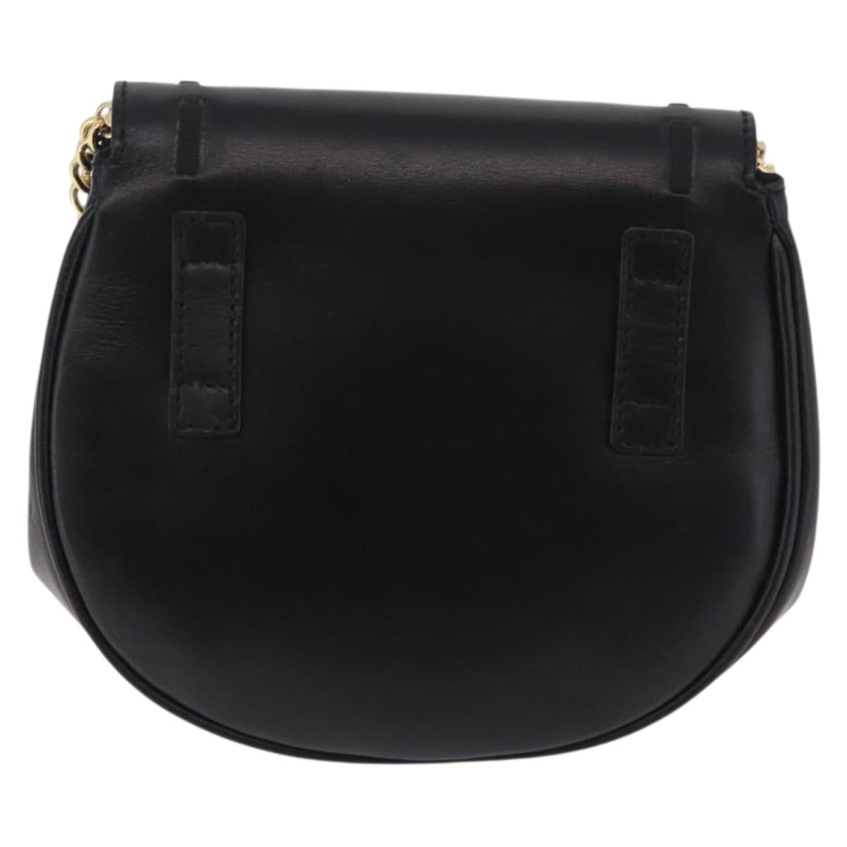 Salvatore Ferragamo Vala Chain Shoulder Bag Leather Black Gold Auth 206299
