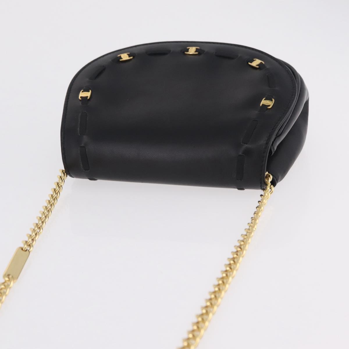 Salvatore Ferragamo Vala Chain Shoulder Bag Leather Black Gold Auth 206299