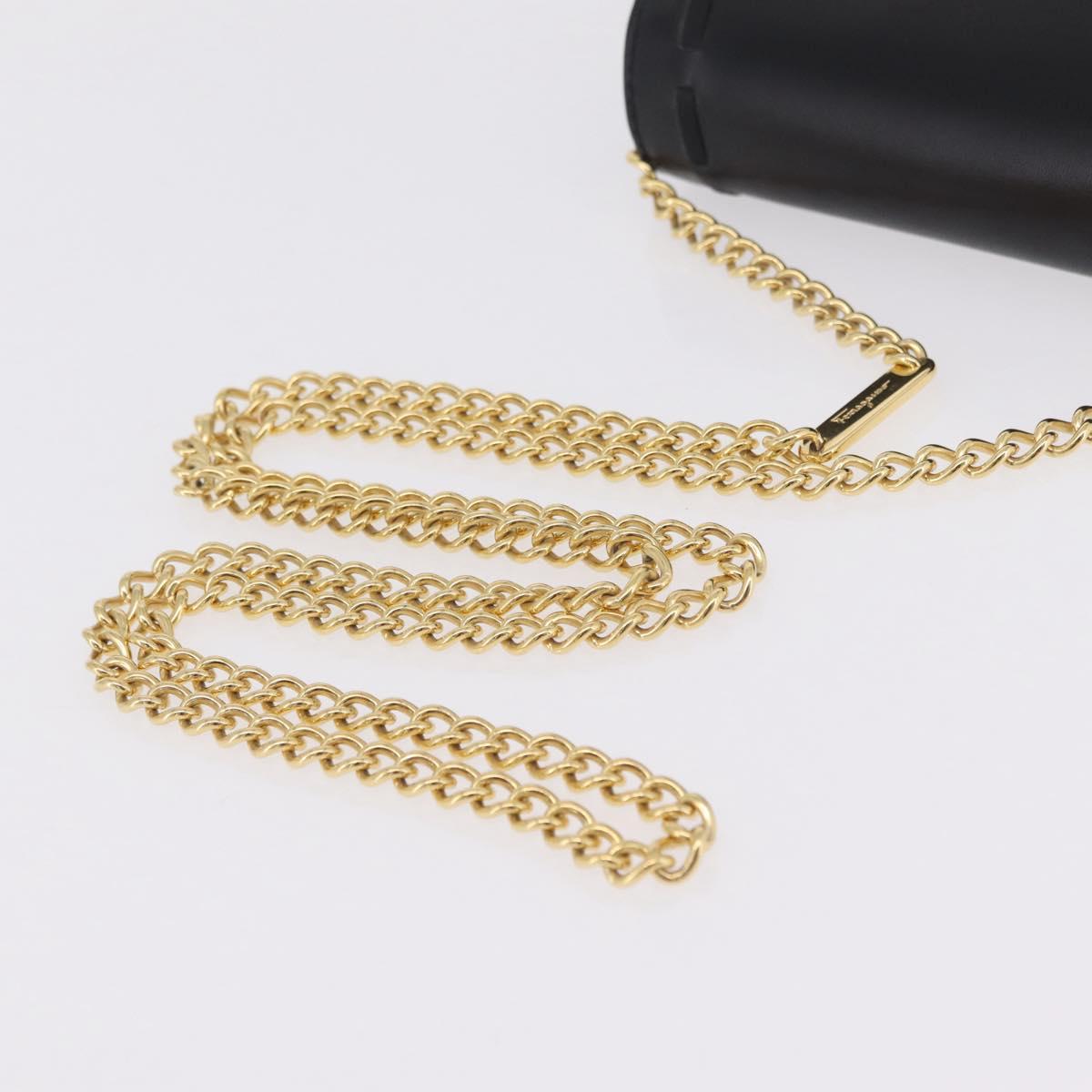 Salvatore Ferragamo Vala Chain Shoulder Bag Leather Black Gold Auth 206299