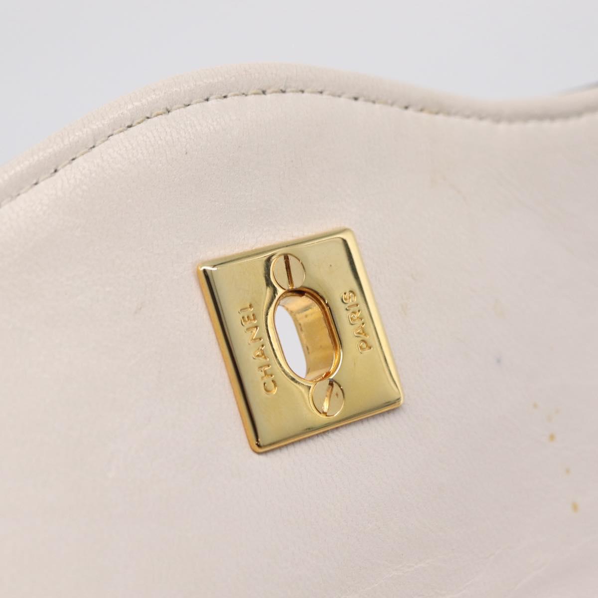 CHANEL Matelasse Chain Shoulder Bag Lamb Skin Gold White CC Auth 206300SAV