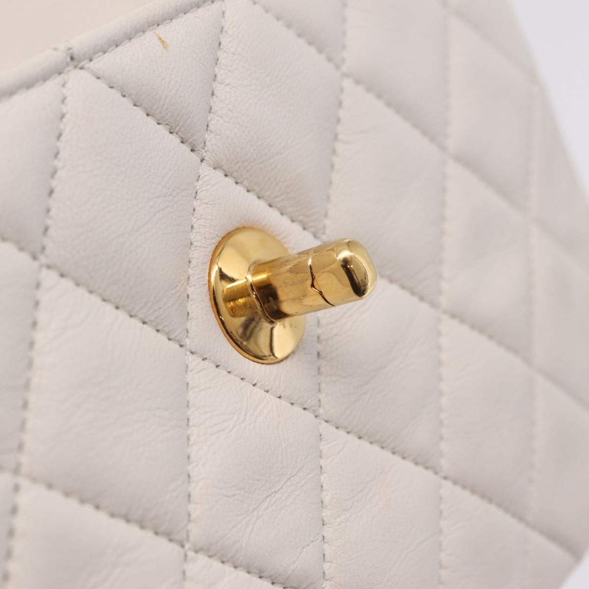 CHANEL Matelasse Chain Shoulder Bag Lamb Skin Gold White CC Auth 206300SAV