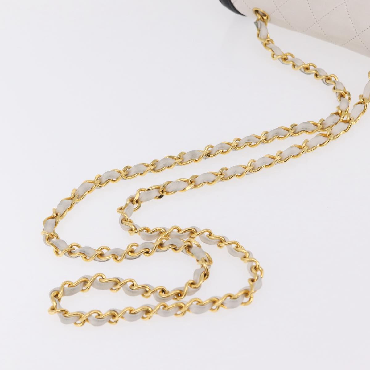 CHANEL Matelasse Chain Shoulder Bag Lamb Skin Gold White CC Auth 206300SAV