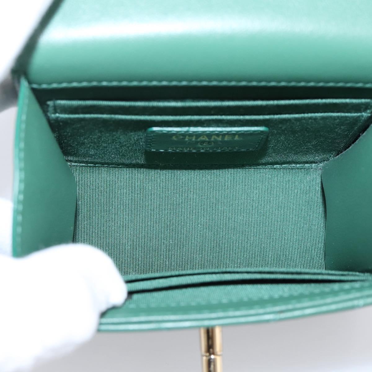 CHANEL V Stitch Chain Shoulder Bag Lamb Skin Green Gold CC Auth 206308SAM