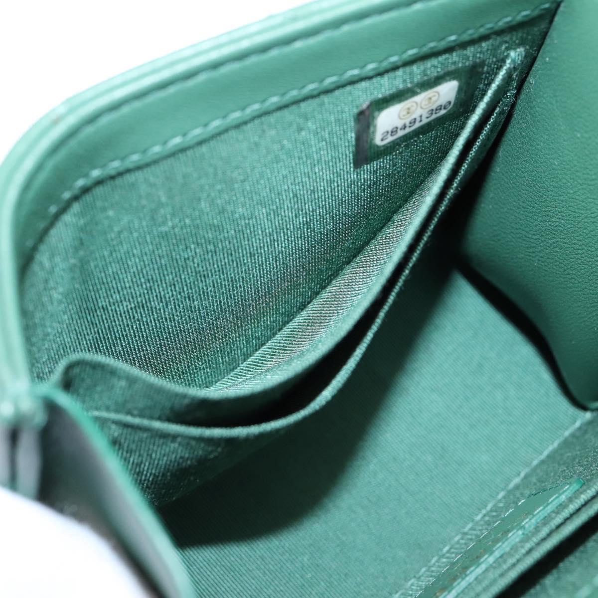 CHANEL V Stitch Chain Shoulder Bag Lamb Skin Green Gold CC Auth 206308SAM