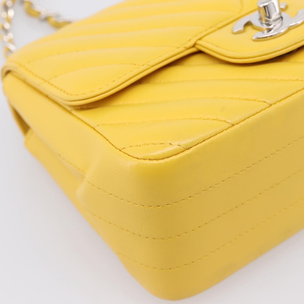 CHANEL V Stitch Chain Shoulder Bag Lamb Skin Yellow Silver CC Auth 206310SAM