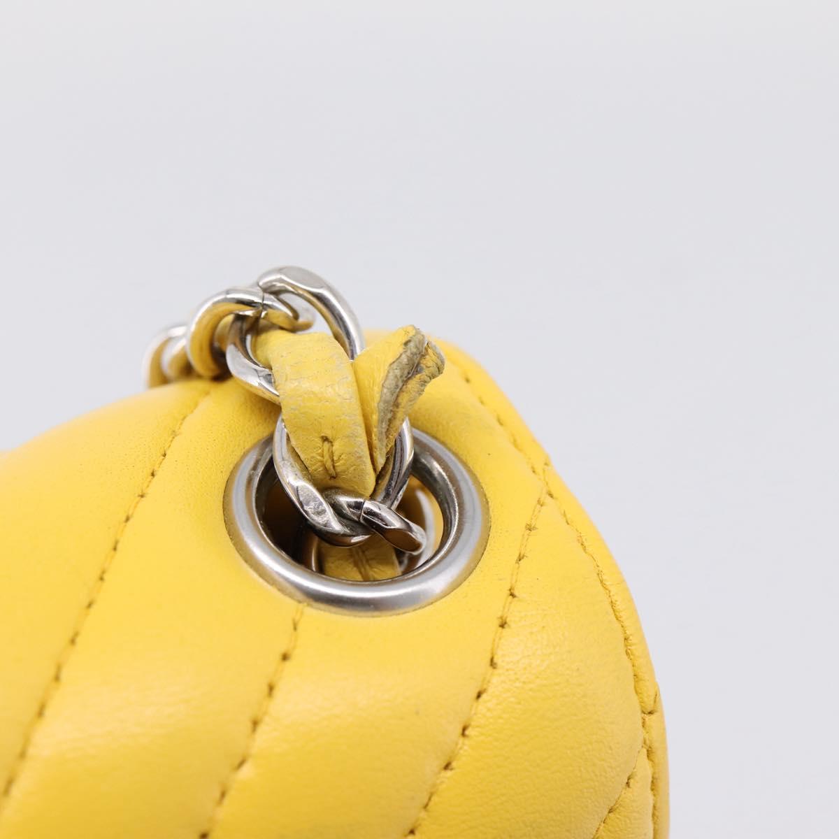 CHANEL V Stitch Chain Shoulder Bag Lamb Skin Yellow Silver CC Auth 206310SAM
