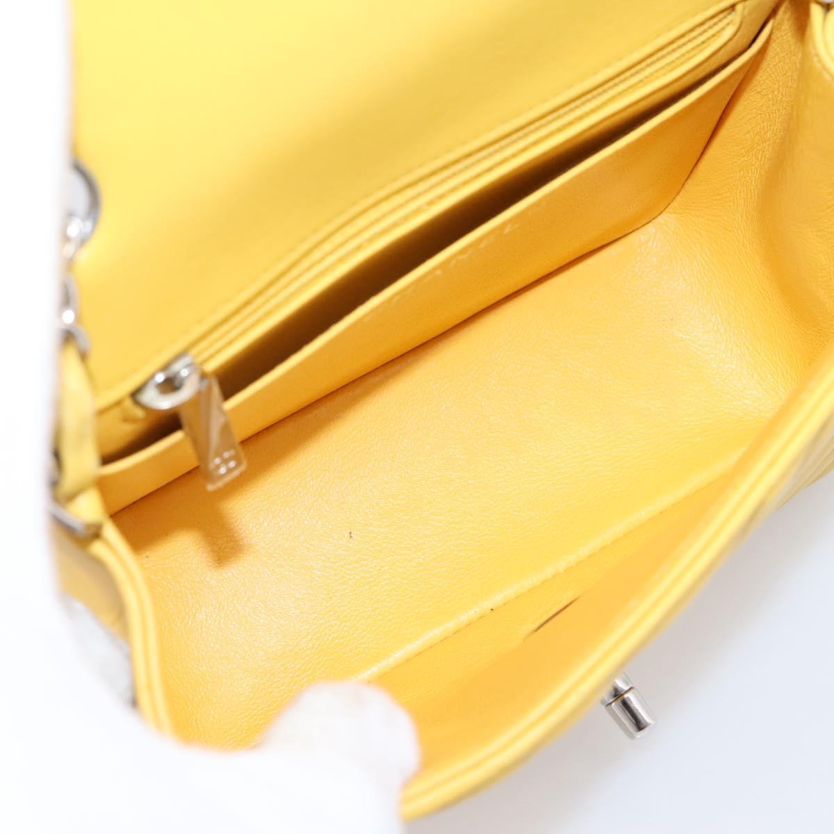 CHANEL V Stitch Chain Shoulder Bag Lamb Skin Yellow Silver CC Auth 206310SAM