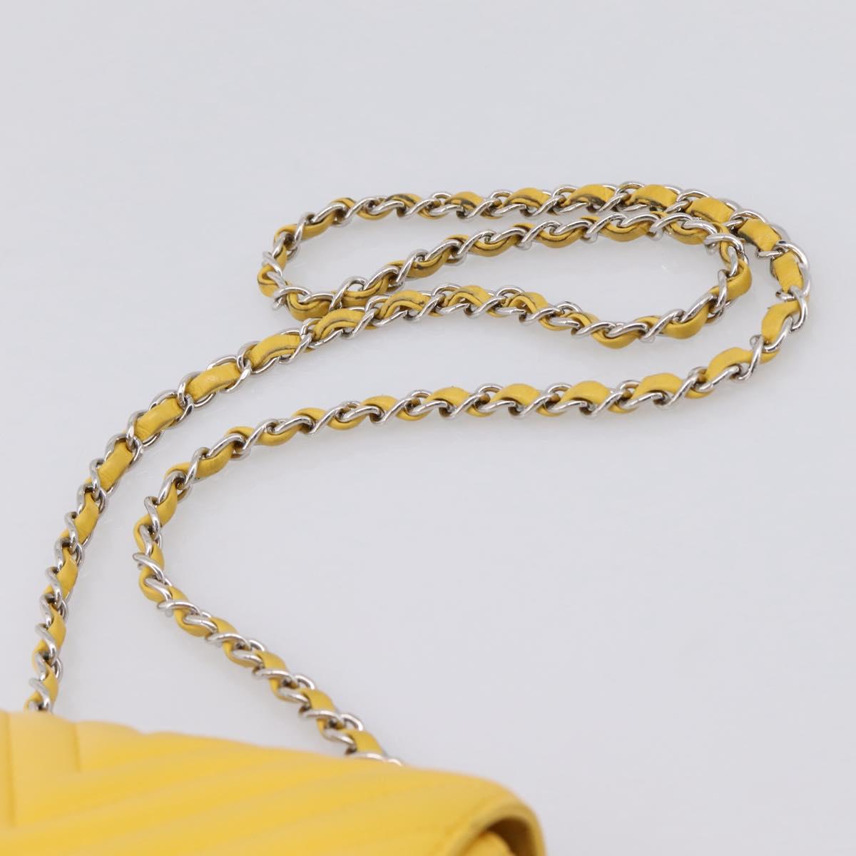 CHANEL V Stitch Chain Shoulder Bag Lamb Skin Yellow Silver CC Auth 206310SAM