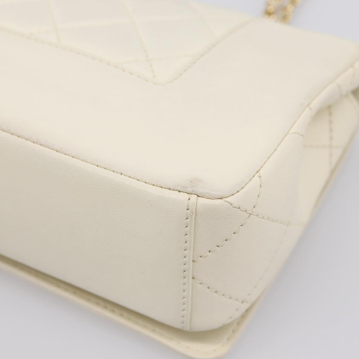 CHANEL Matelasse Chain Shoulder Bag Lamb Skin Gold White CC Auth 206312V