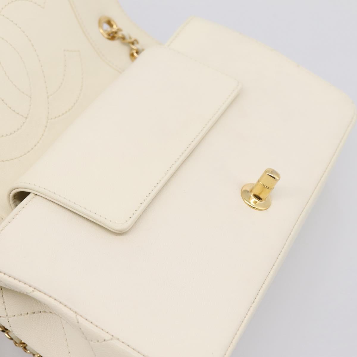 CHANEL Matelasse Chain Shoulder Bag Lamb Skin Gold White CC Auth 206312V