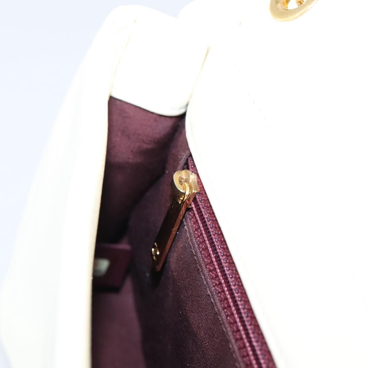 CHANEL Matelasse Chain Shoulder Bag Lamb Skin Gold White CC Auth 206312V