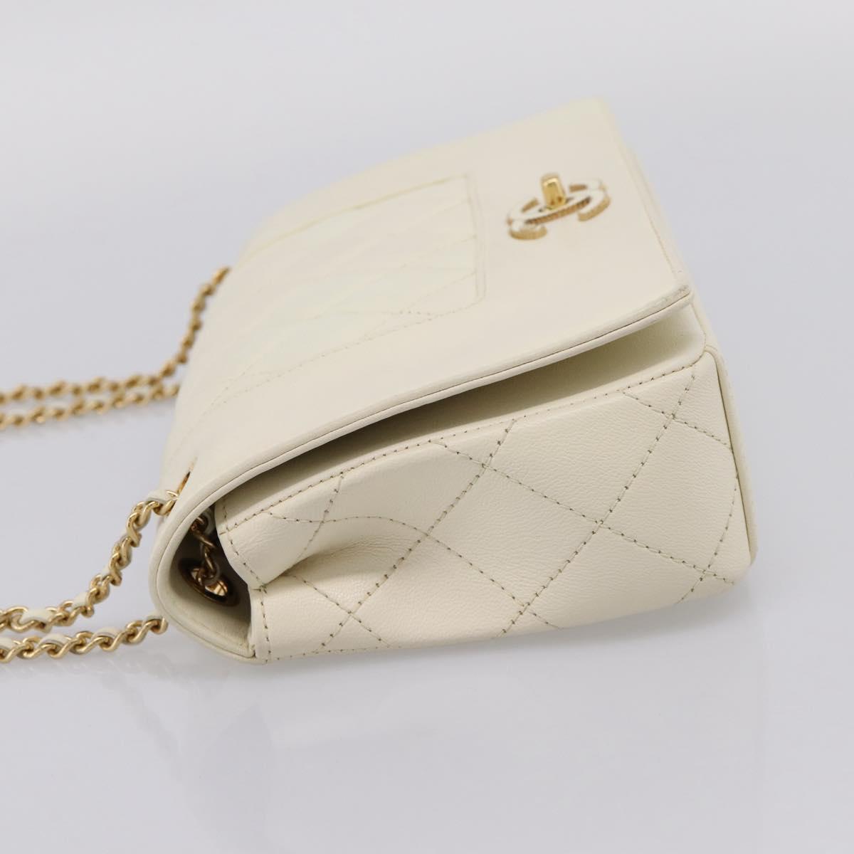CHANEL Matelasse Chain Shoulder Bag Lamb Skin Gold White CC Auth 206312V