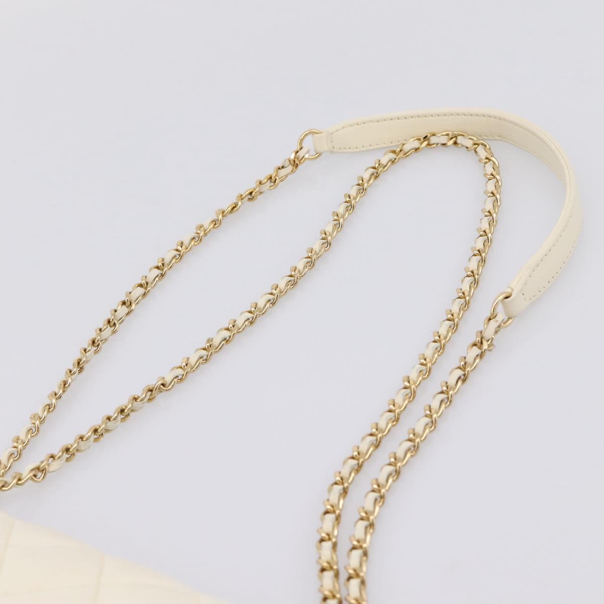 CHANEL Matelasse Chain Shoulder Bag Lamb Skin Gold White CC Auth 206312V