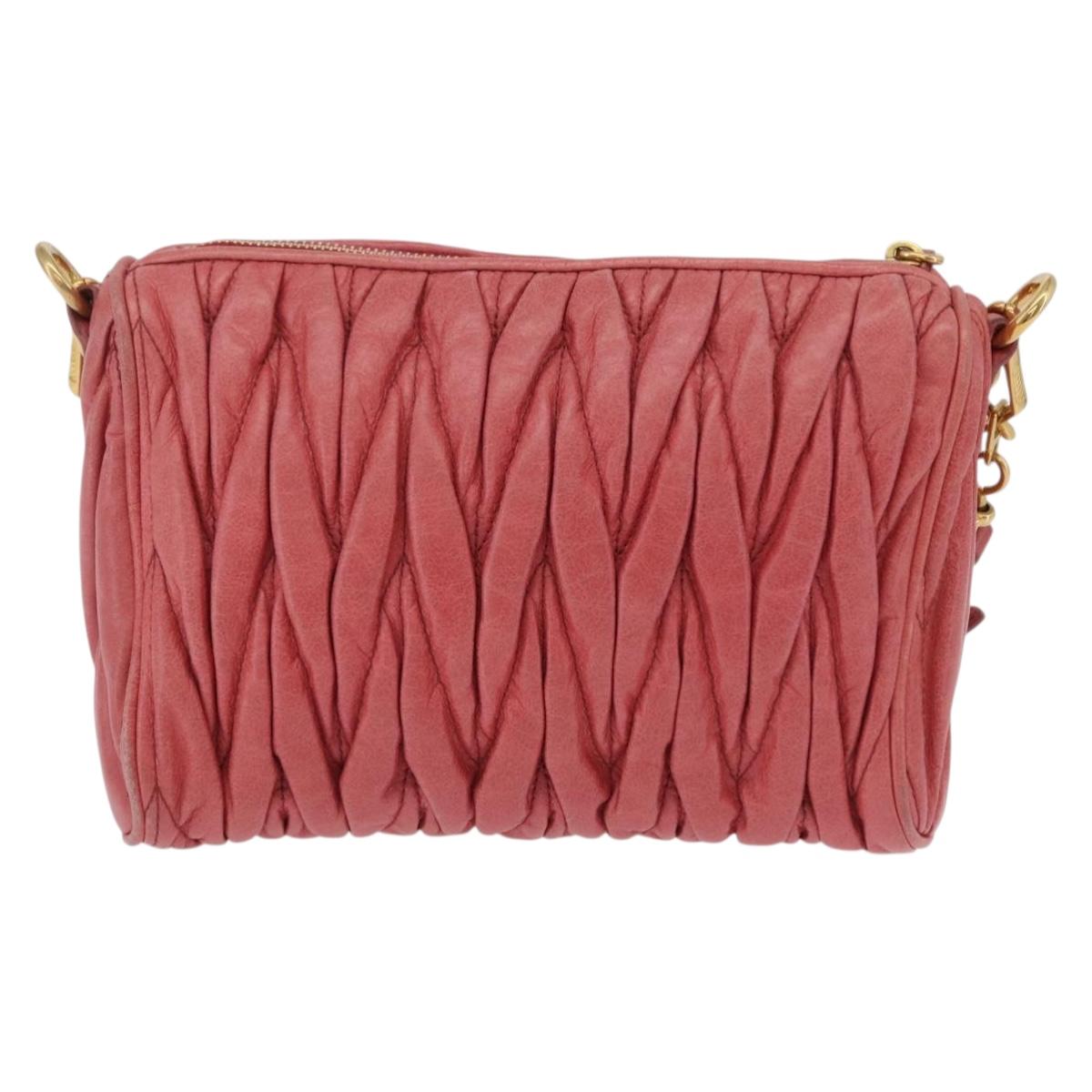 Miu Miu Matelasse Shoulder Bag Leather Pink Gold Auth 206317M