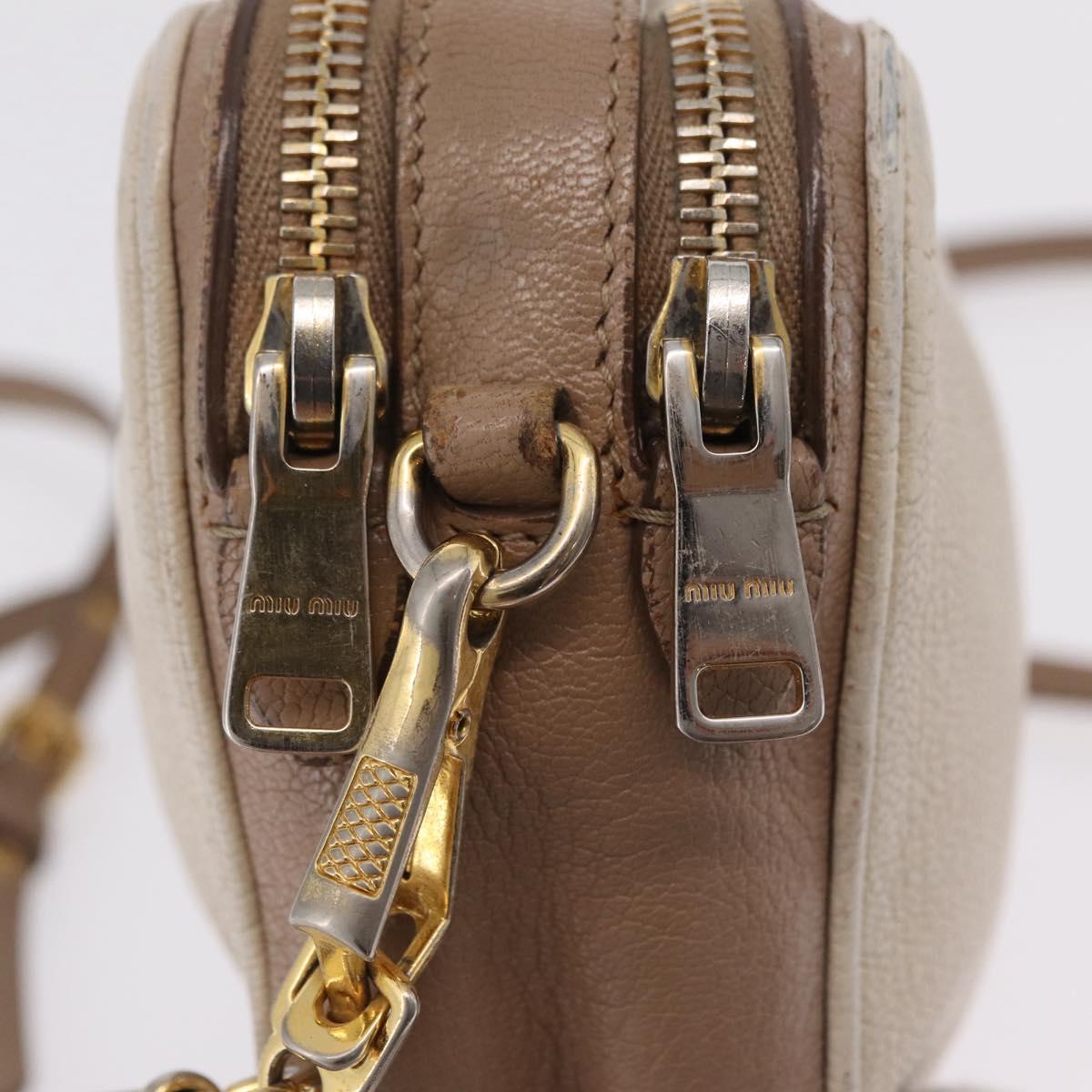Miu Miu Shoulder Bag Leather Ivory Gold Auth 206322