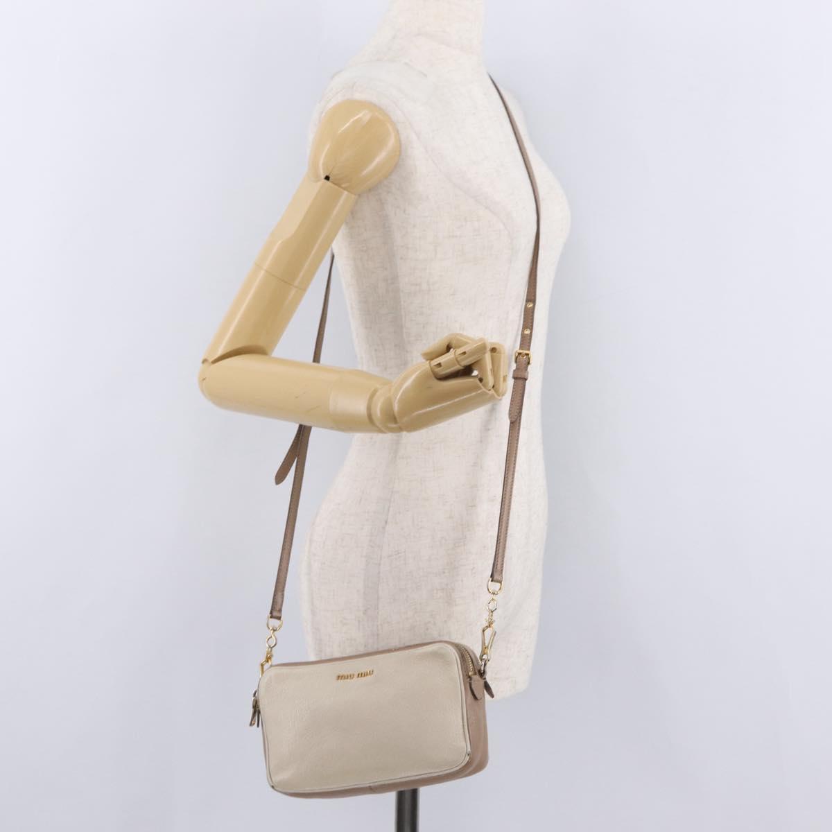 Miu Miu Shoulder Bag Leather Ivory Gold Auth 206322