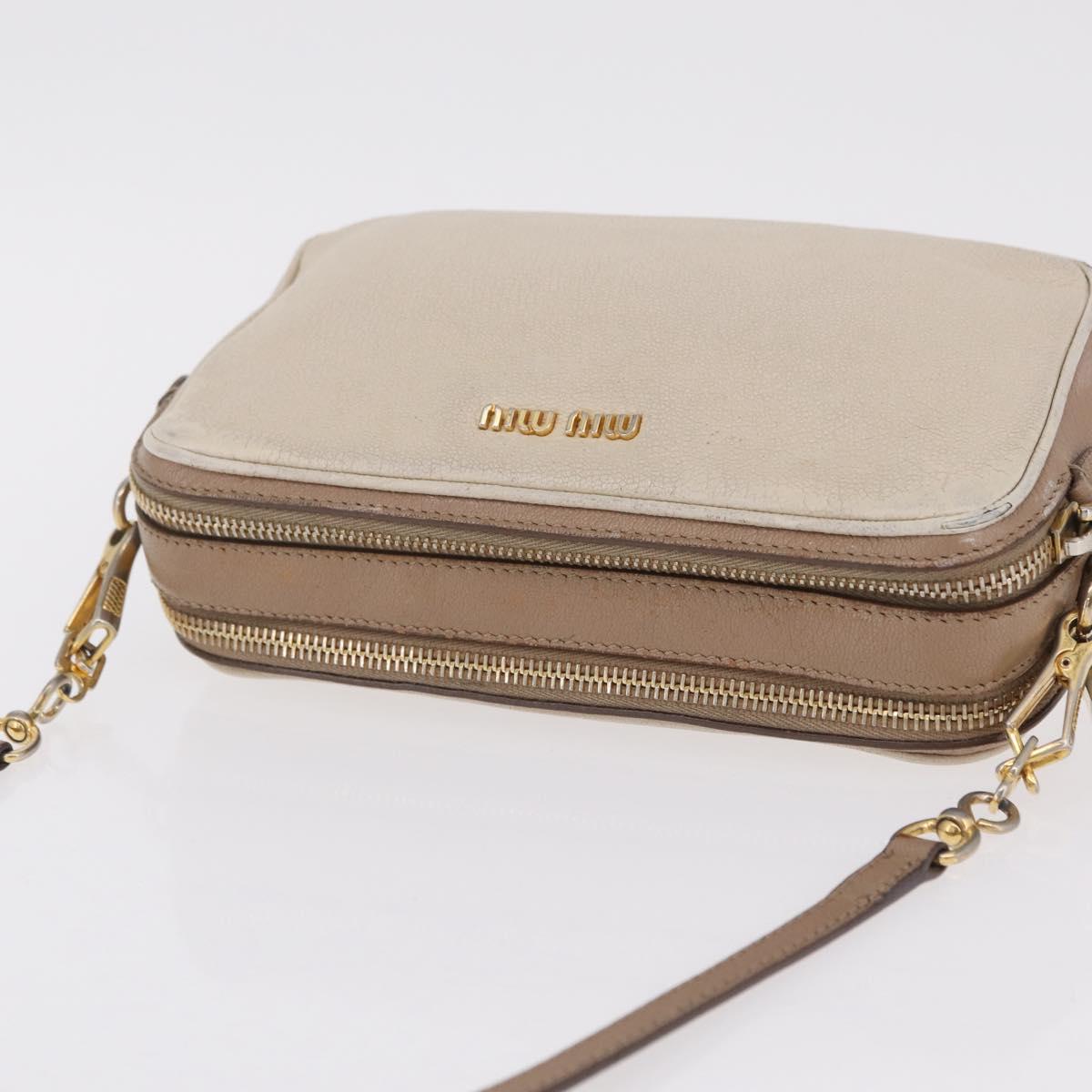 Miu Miu Shoulder Bag Leather Ivory Gold Auth 206322