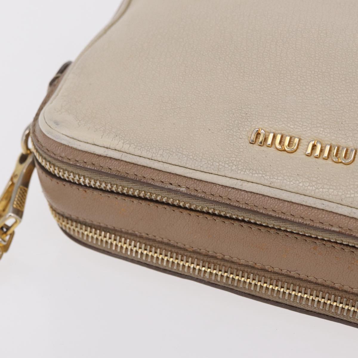 Miu Miu Shoulder Bag Leather Ivory Gold Auth 206322