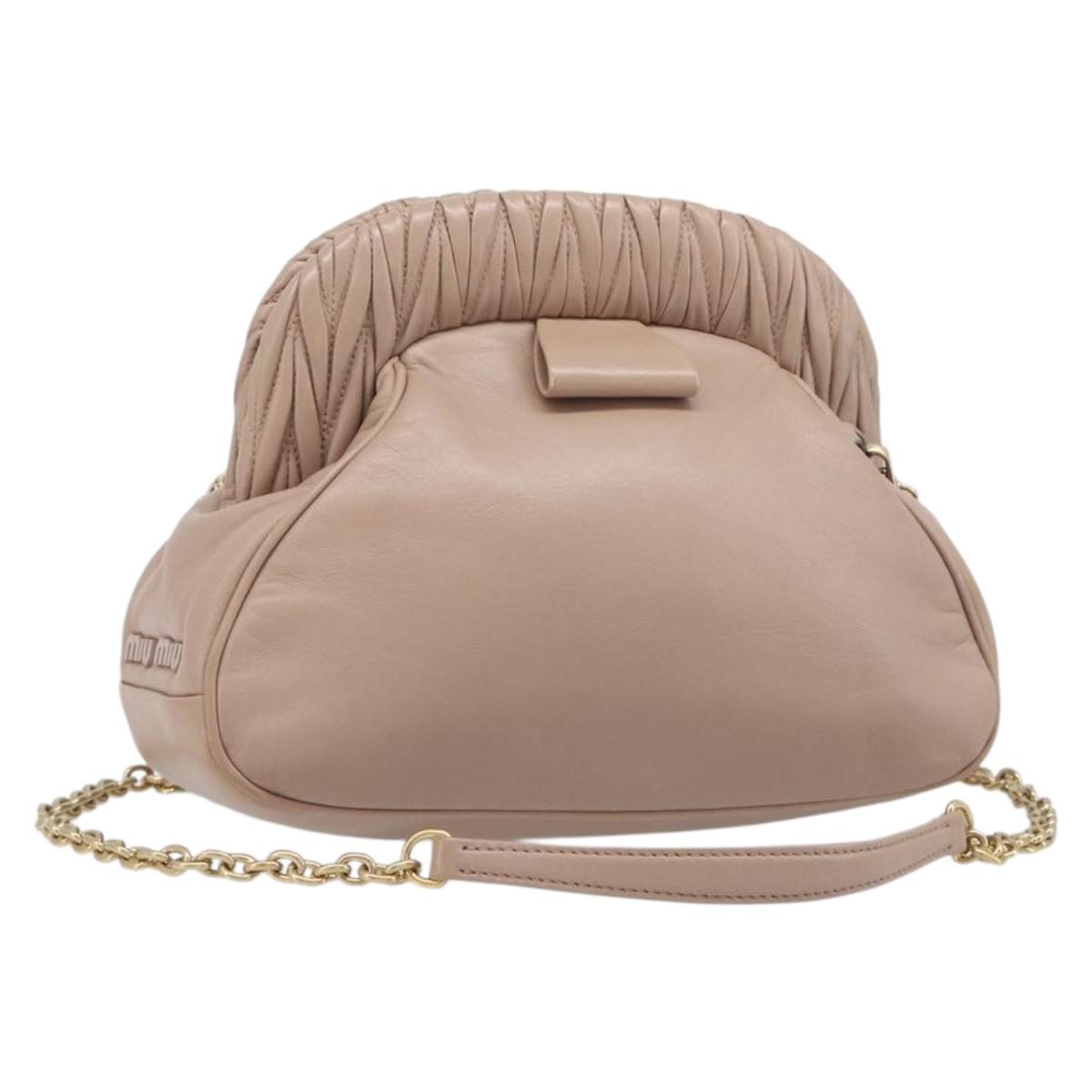 Miu Miu Matelasse Chain Shoulder Bag Leather Pink Gold Auth 206324M