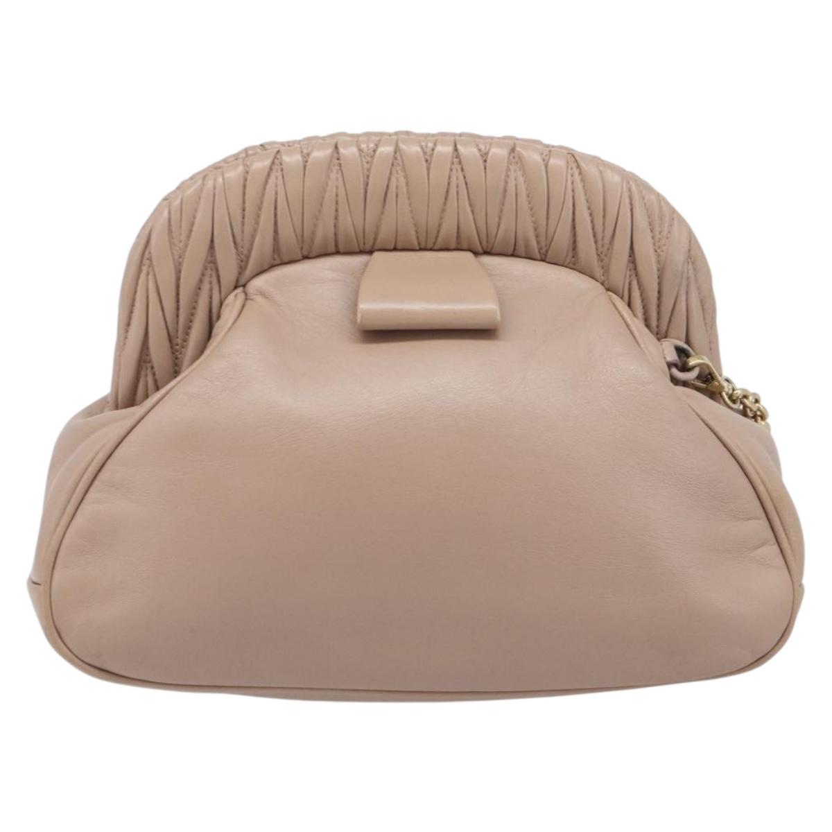 Miu Miu Matelasse Chain Shoulder Bag Leather Pink Gold Auth 206324M