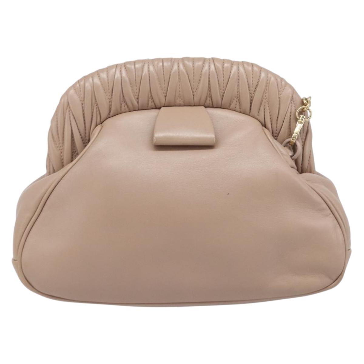 Miu Miu Matelasse Chain Shoulder Bag Leather Pink Gold Auth 206324M