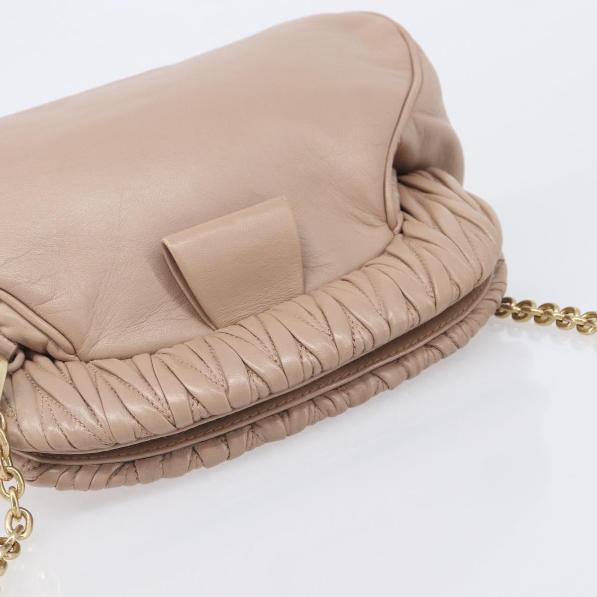 Miu Miu Matelasse Chain Shoulder Bag Leather Pink Gold Auth 206324M