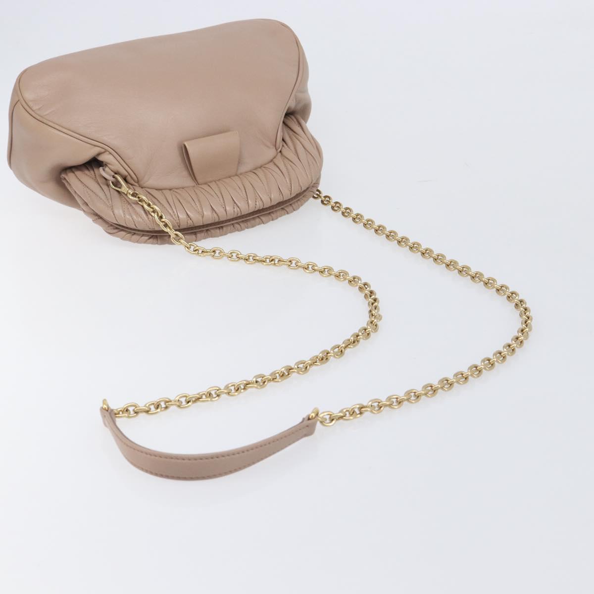 Miu Miu Matelasse Chain Shoulder Bag Leather Pink Gold Auth 206324M
